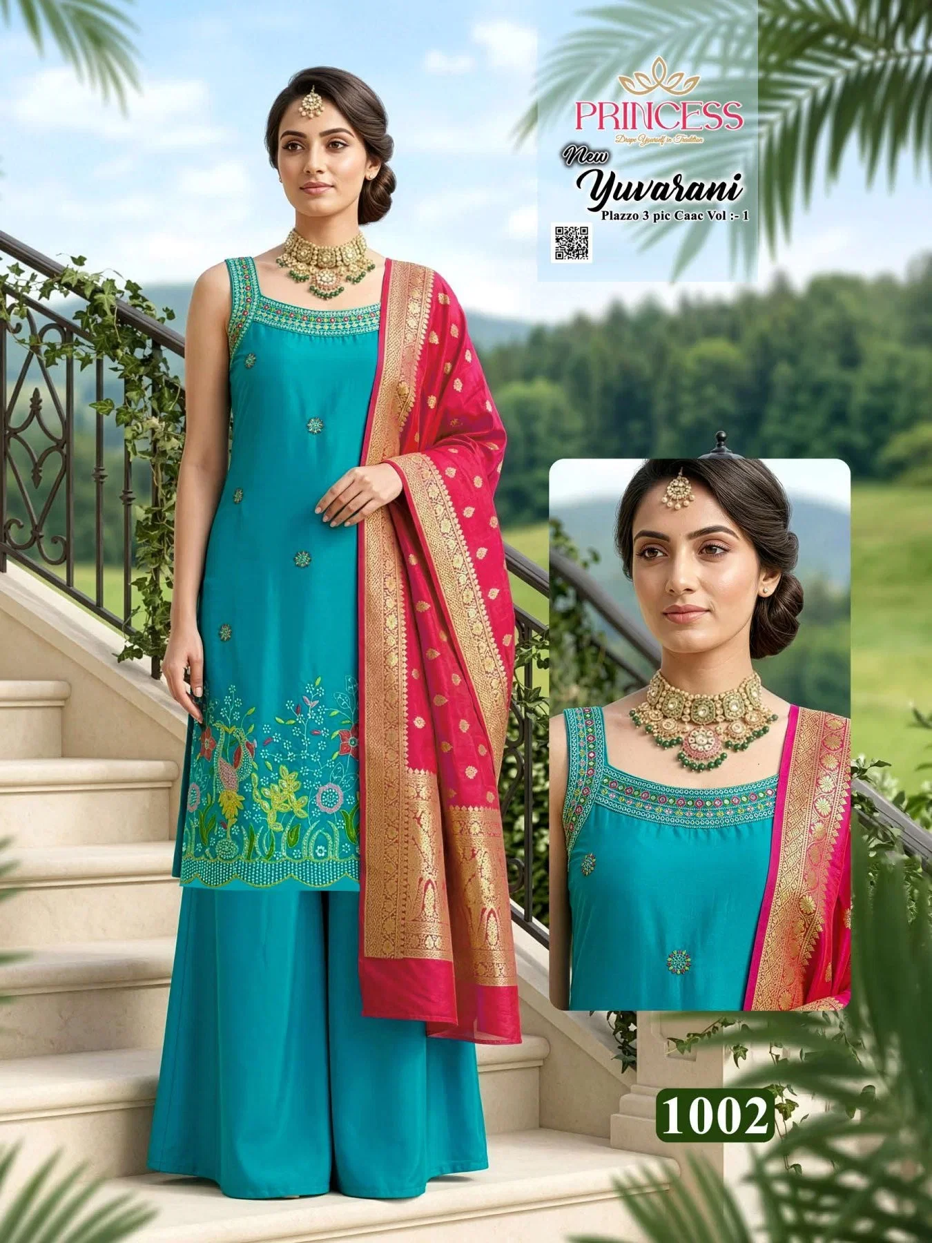 Princess New Yuvarani Glass Satin Embroidered Kurti With Bottom Dupatta
