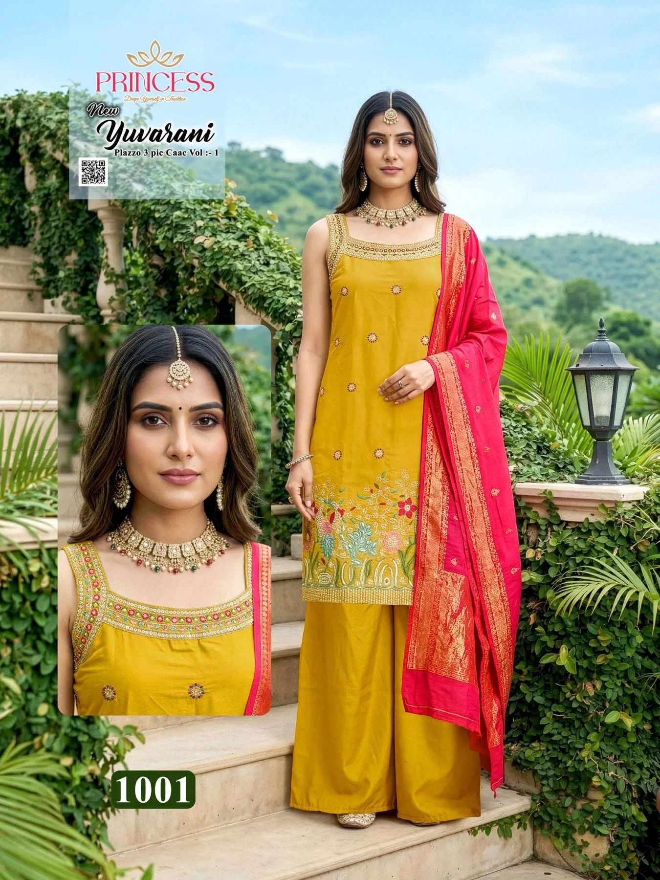 Princess New Yuvarani Glass Satin Embroidered Kurti With Bottom Dupatta