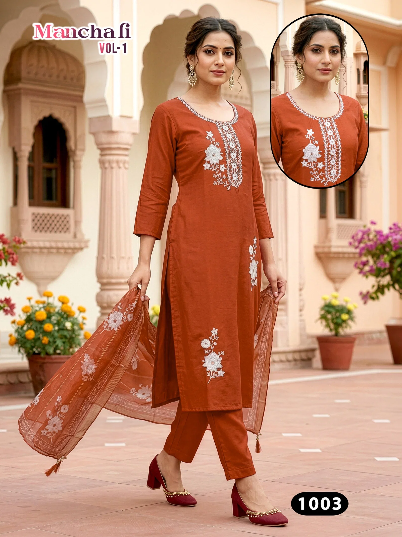 Manchali Vol 1 Roman Silk Embroidery Worked Kurti Set Collection