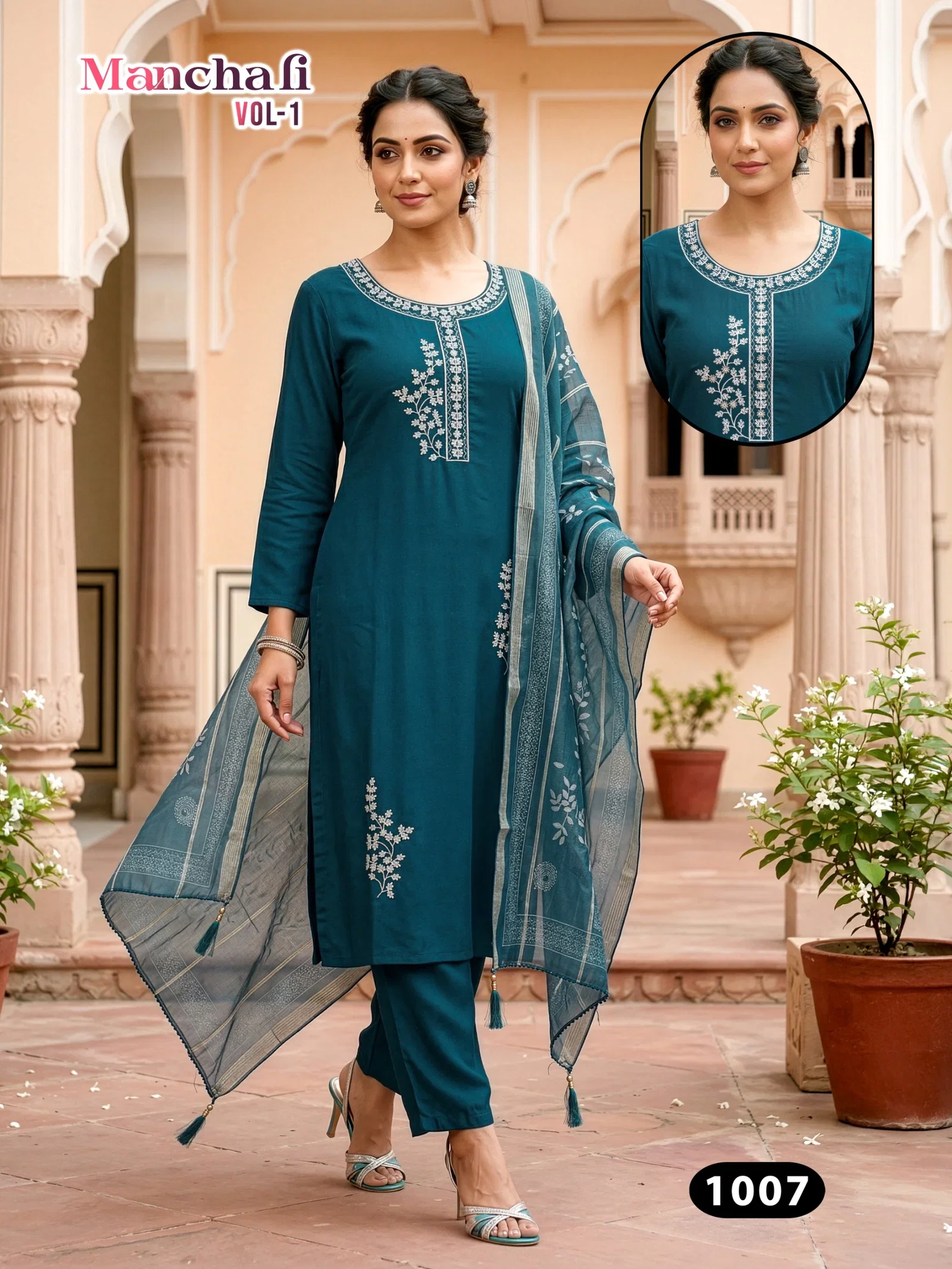 Manchali Vol 1 Roman Silk Embroidery Worked Kurti Set Collection