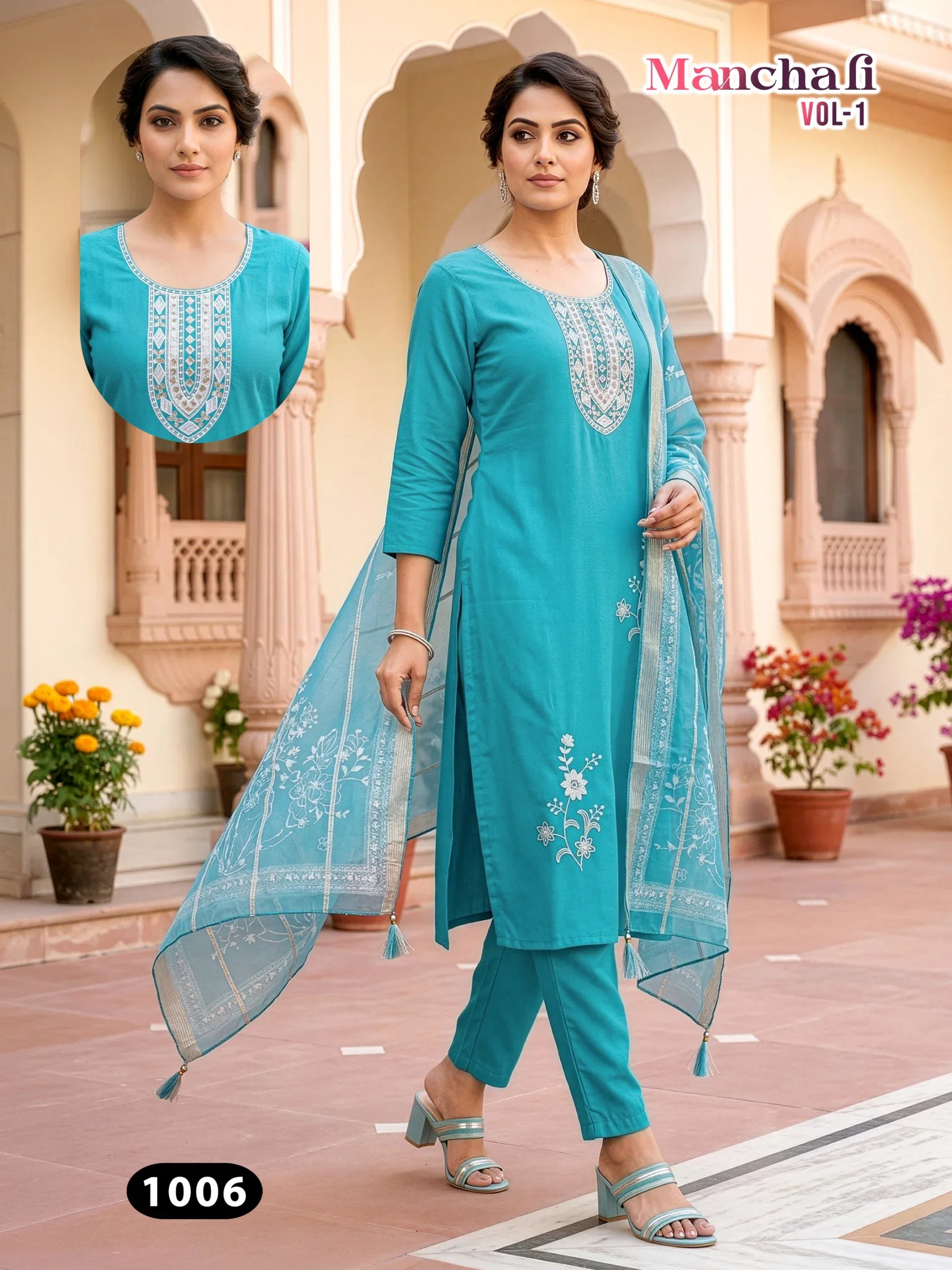Manchali Vol 1 Roman Silk Embroidery Worked Kurti Set Collection