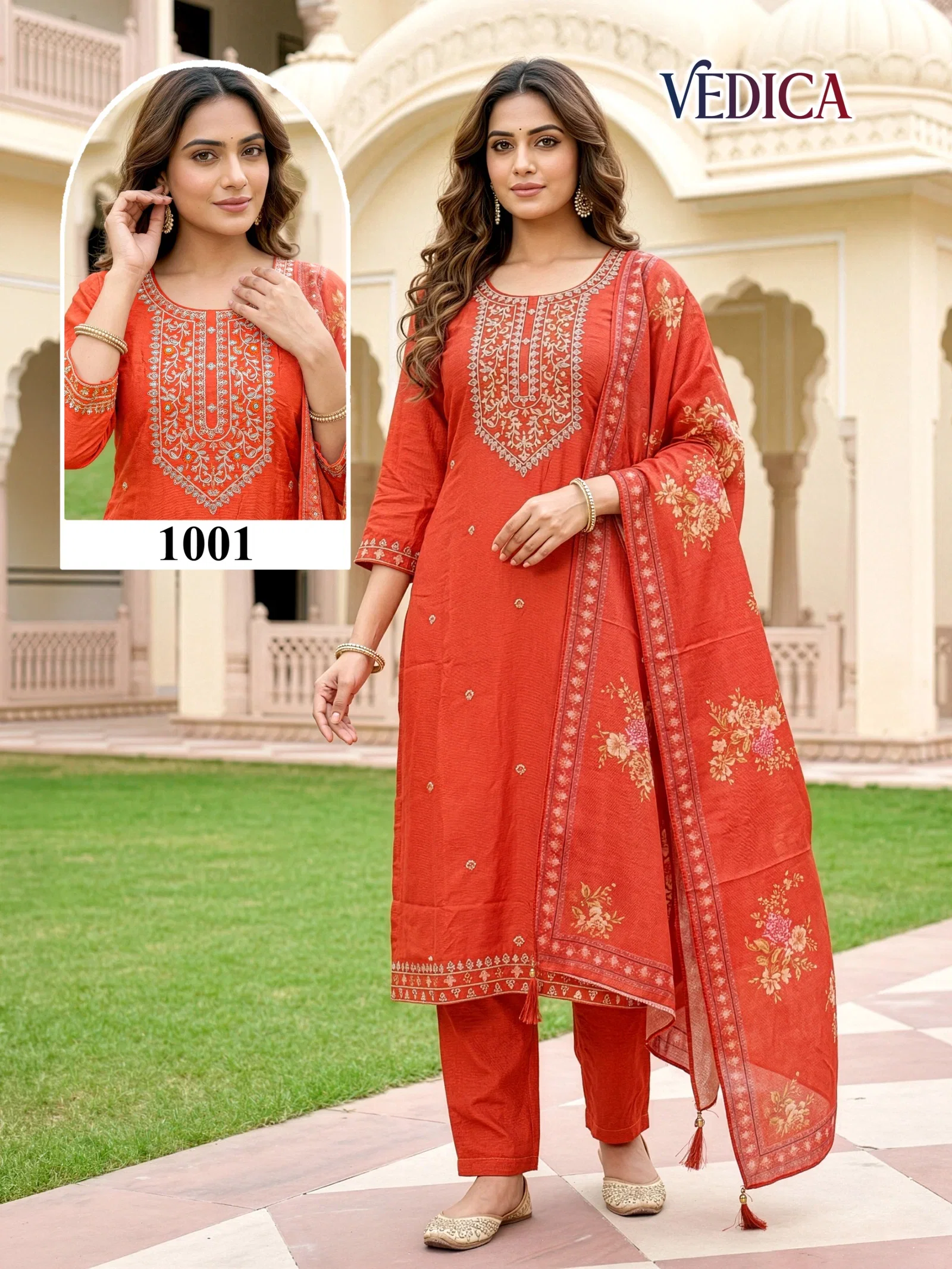 De Vedica Heavy Rayon Embroidery Worked Kurti With Bottom Dupatta