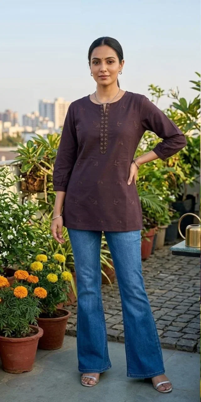 Naisha K 877 Cotton Flex Embroidered Short Top Collection