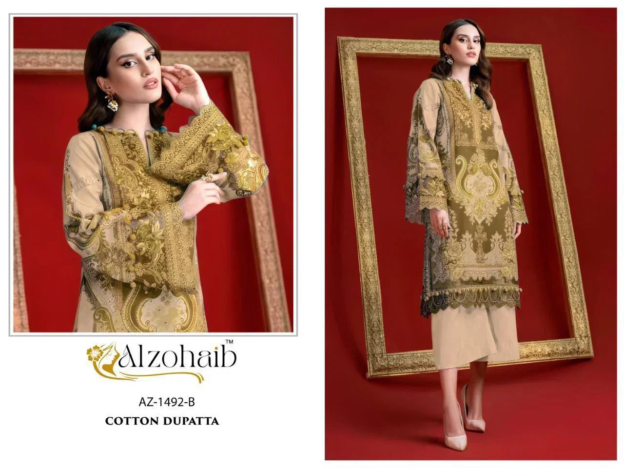 Alzohaib Az 1492 And 1500 Chiffon Dupatta Cotton Embroidered Salwar Kameez