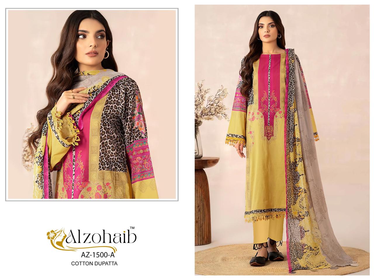 Alzohaib Az 1492 And 1500 Chiffon Dupatta Cotton Embroidered Salwar Kameez