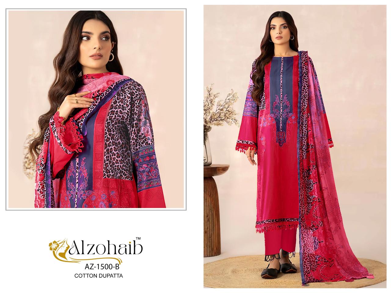 Alzohaib Az 1492 And 1500 Chiffon Dupatta Cotton Embroidered Salwar Kameez