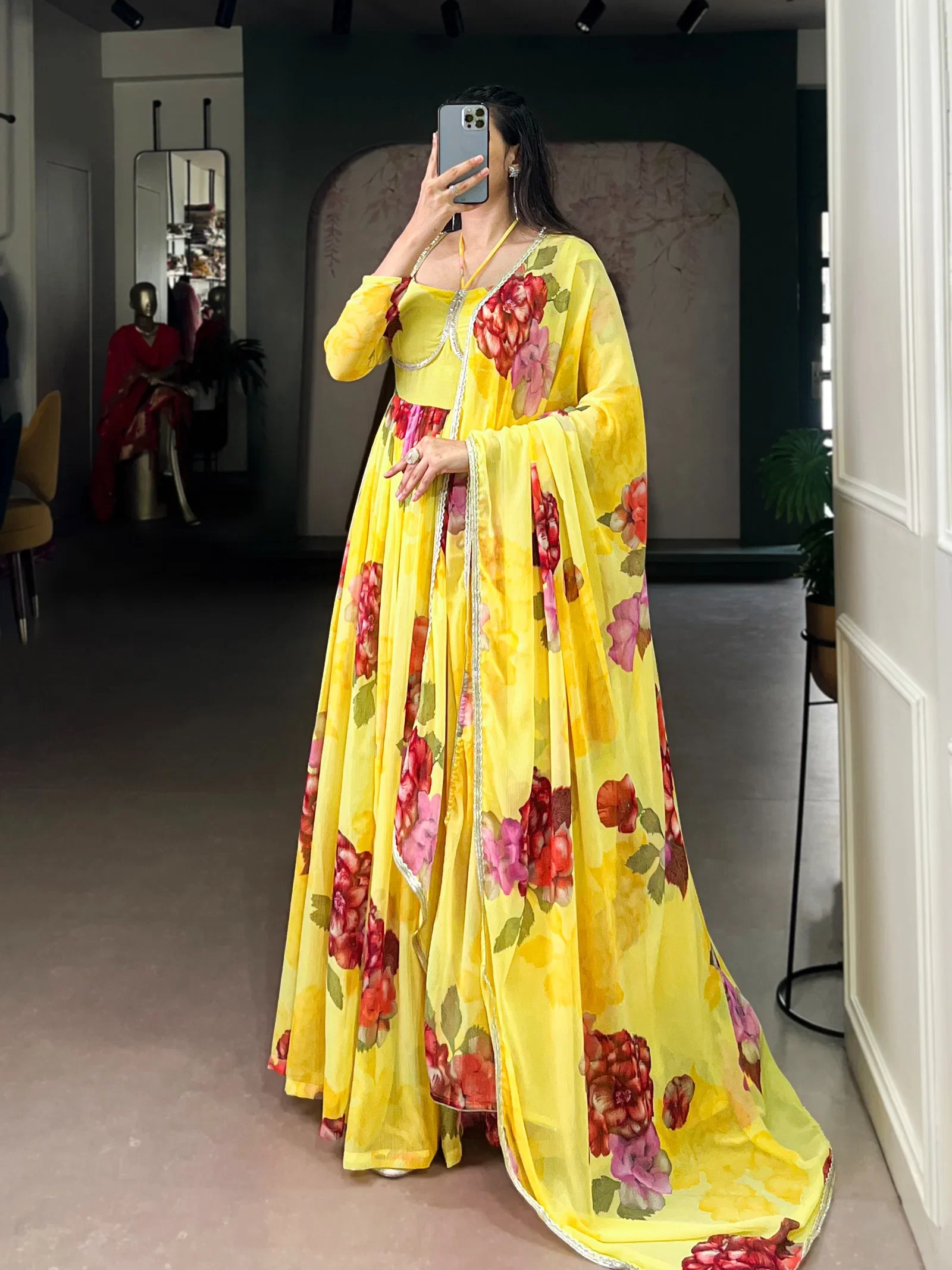 Lekha YF 5103 Chiffon Floral Printed Gown With Dupatta Collection