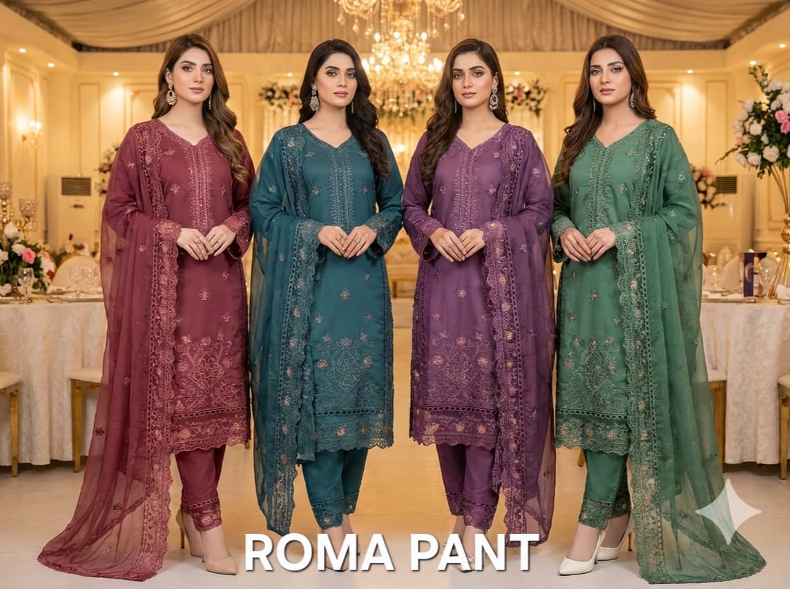FM Roma Pant Roman Silk Readymade Top With Pant And Dupatta Set