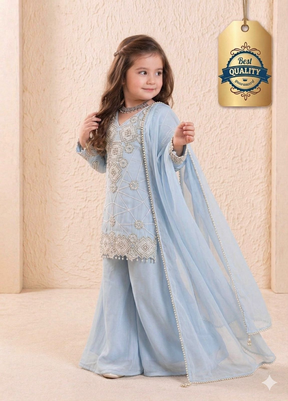 OC 247 Fox Georgette KIds Top With Plazzo And Dupatta Set