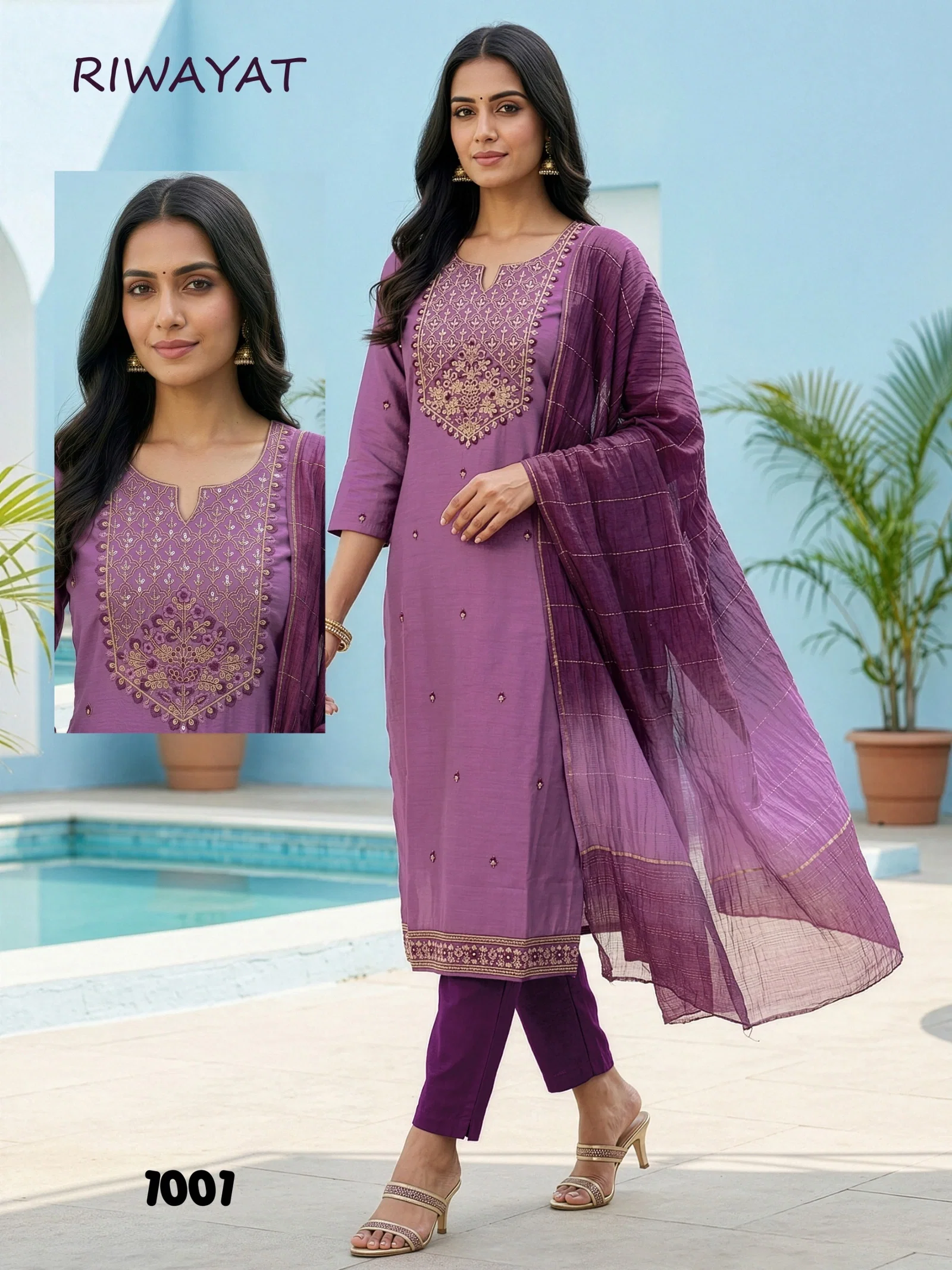 Dnp Riwayat Roman Silk Top Bottom With Dupatta