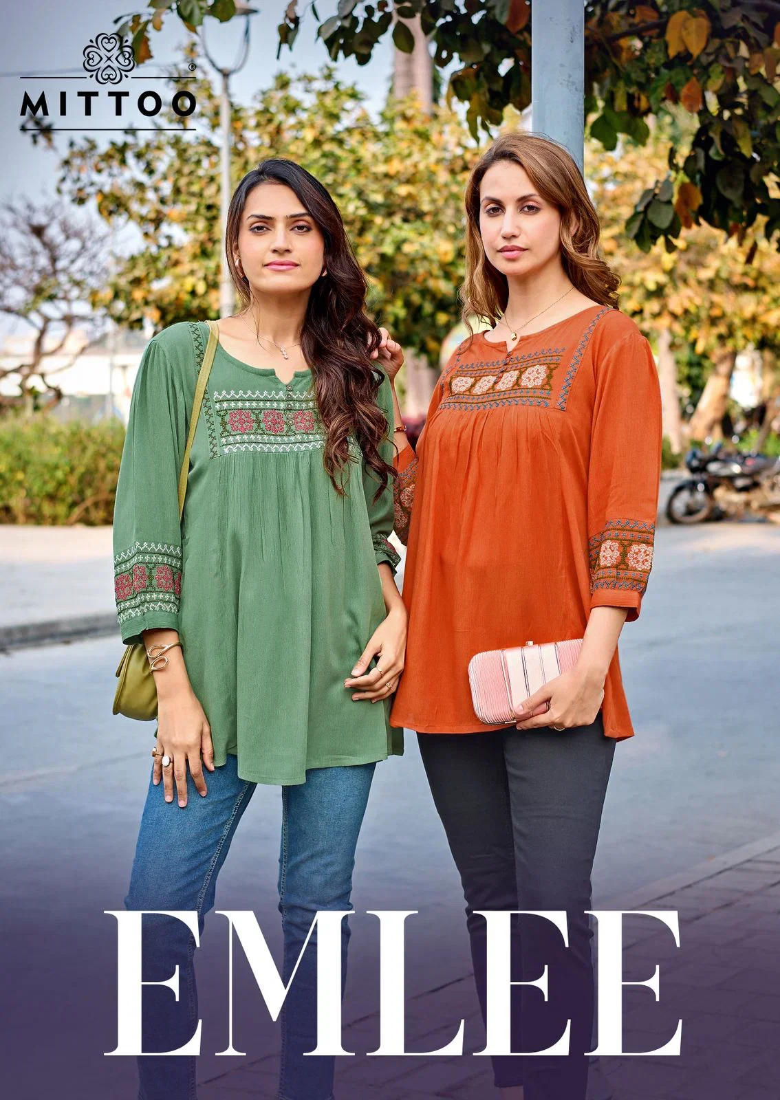 Mittoo Emlee Rayon Wrinkle Thread Woked Short Top Collection
