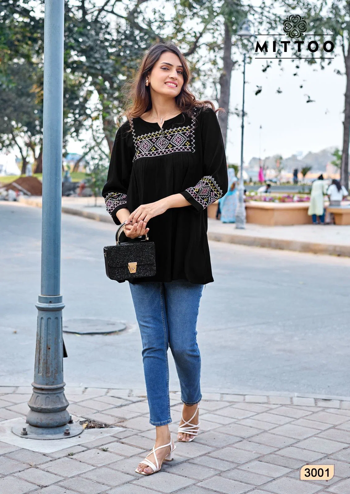 Mittoo Emlee Rayon Wrinkle Thread Woked Short Top Collection