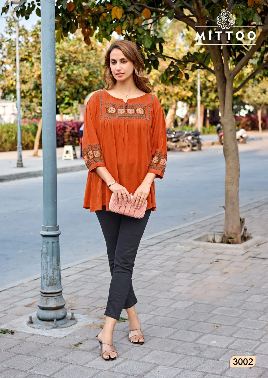 Mittoo Emlee Rayon Wrinkle Thread Woked Short Top Collection