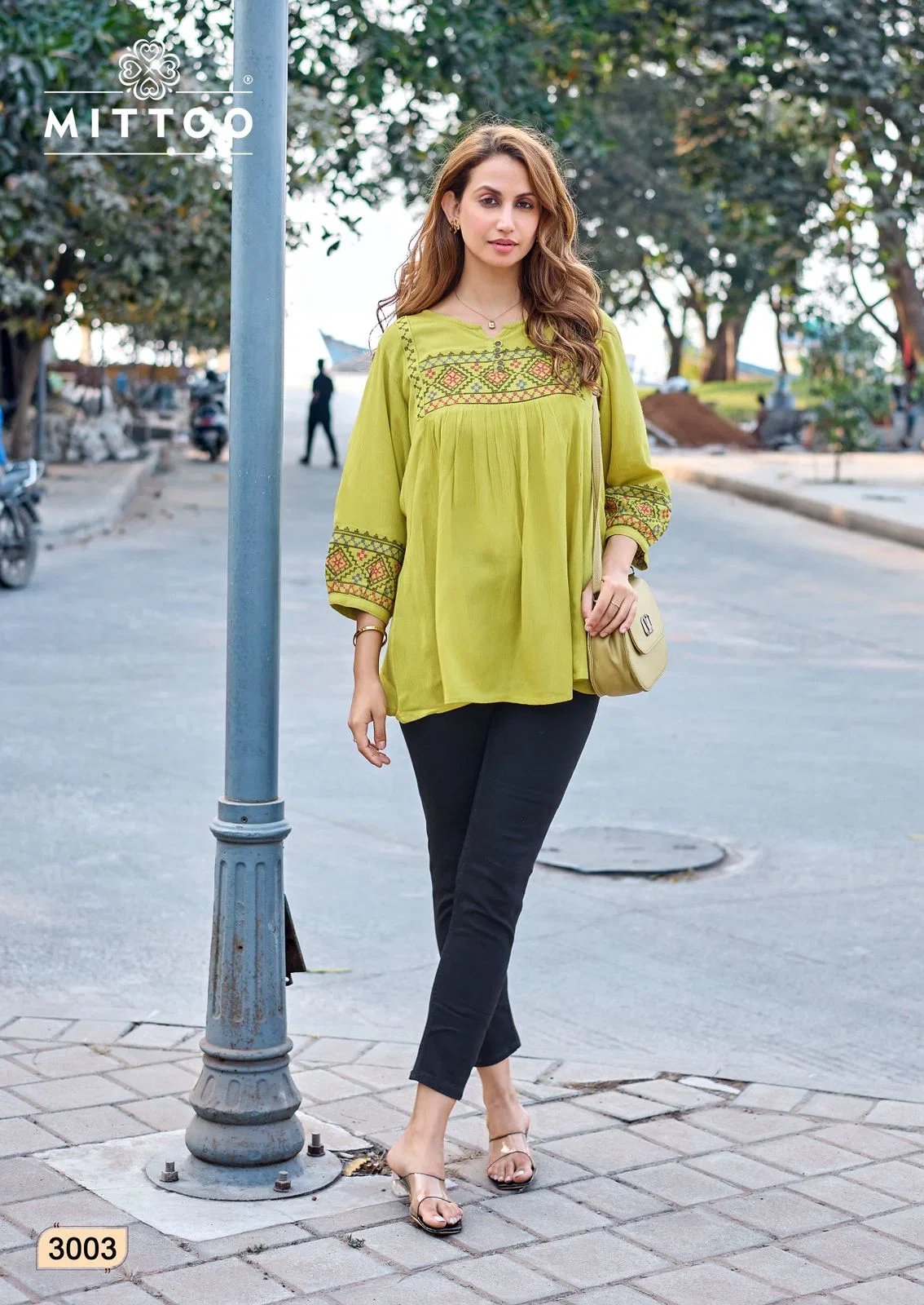 Mittoo Emlee Rayon Wrinkle Thread Woked Short Top Collection