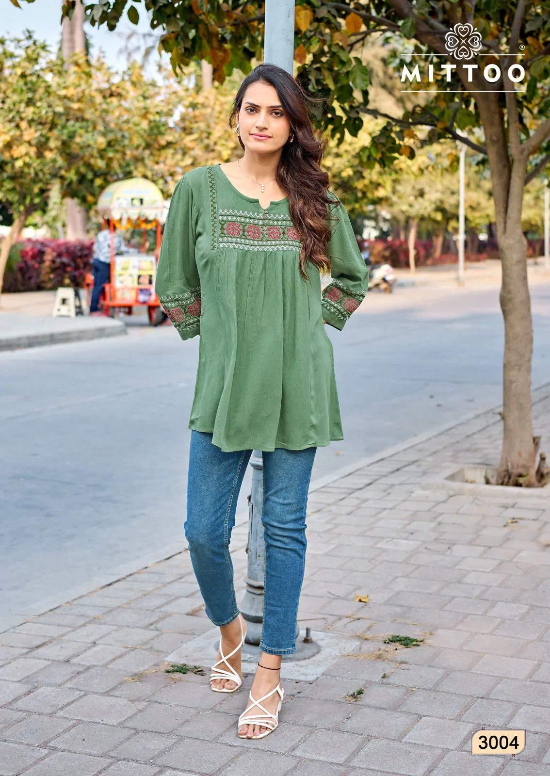 Mittoo Emlee Rayon Wrinkle Thread Woked Short Top Collection