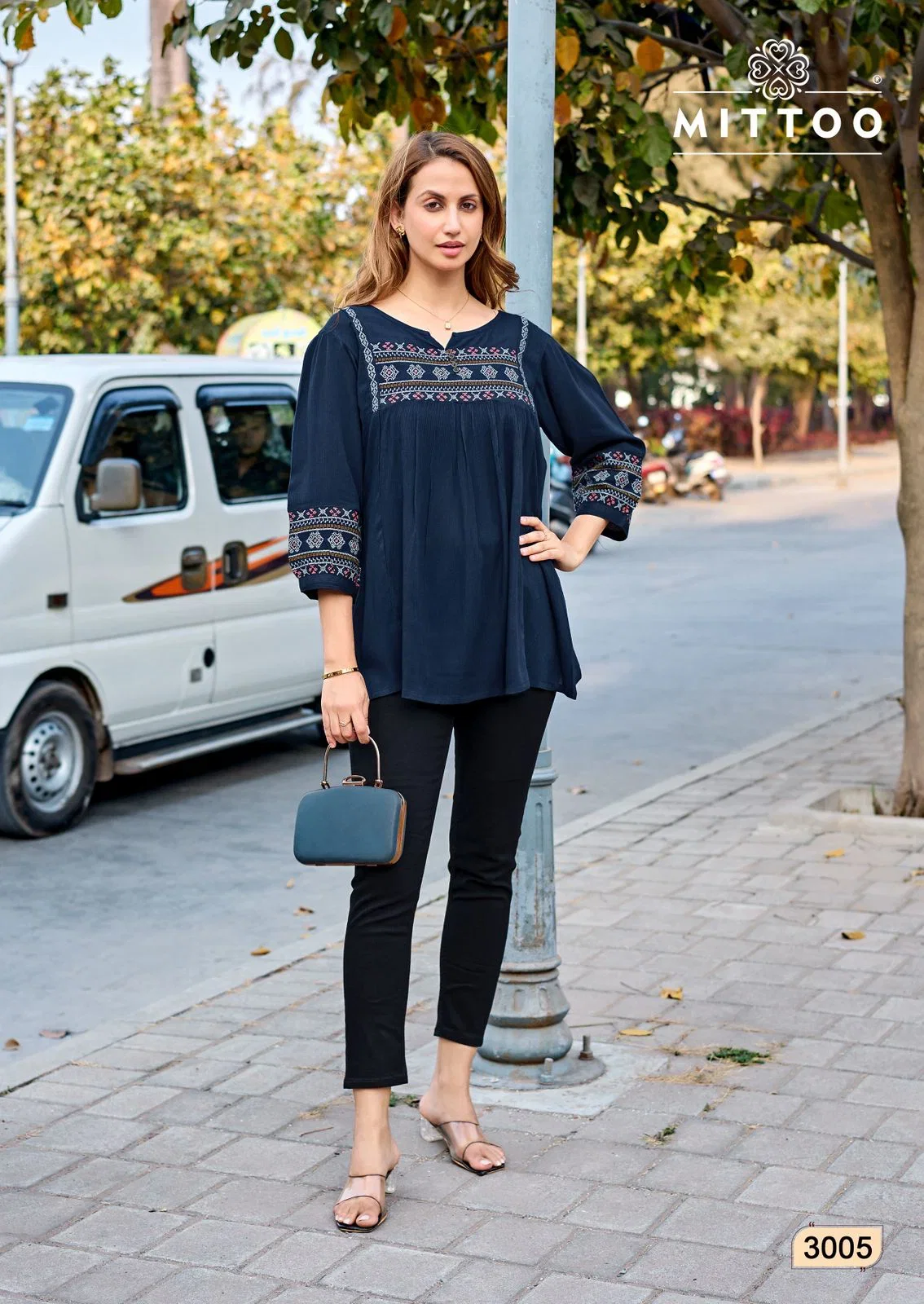 Mittoo Emlee Rayon Wrinkle Thread Woked Short Top Collection
