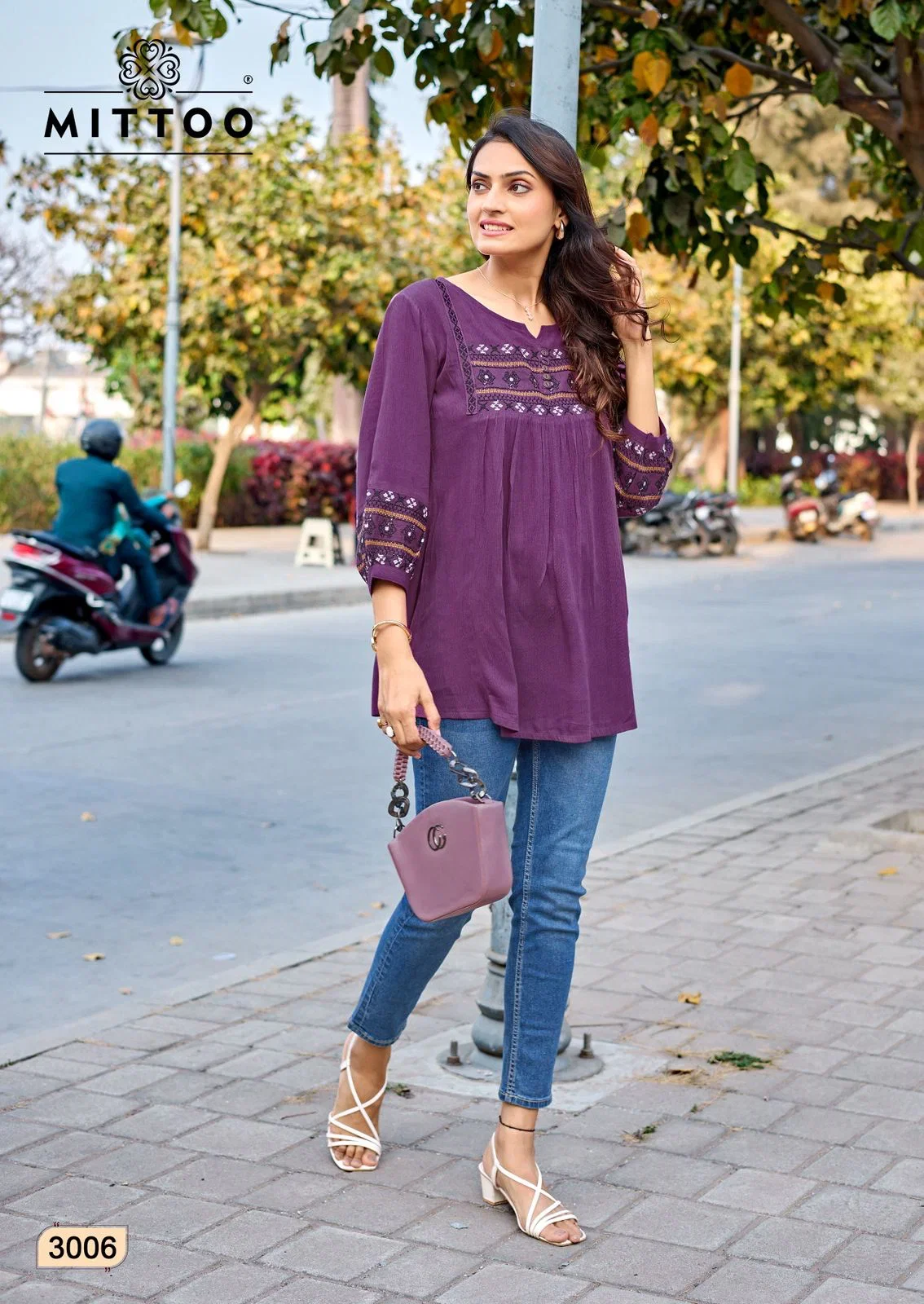 Mittoo Emlee Rayon Wrinkle Thread Woked Short Top Collection