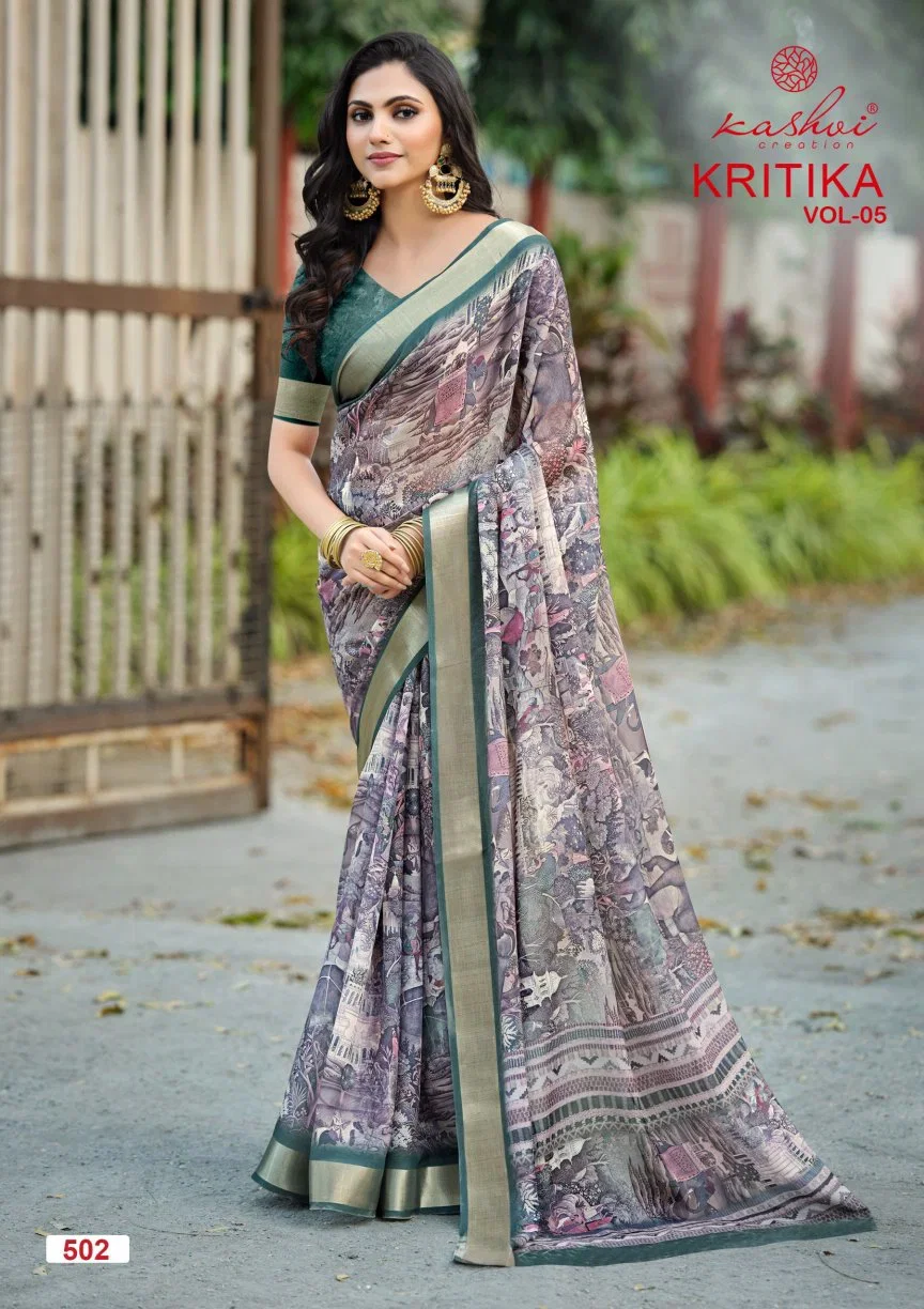 Kashvi Kritika Vol 5 Dull Moss Kasab Worked Saree Collection