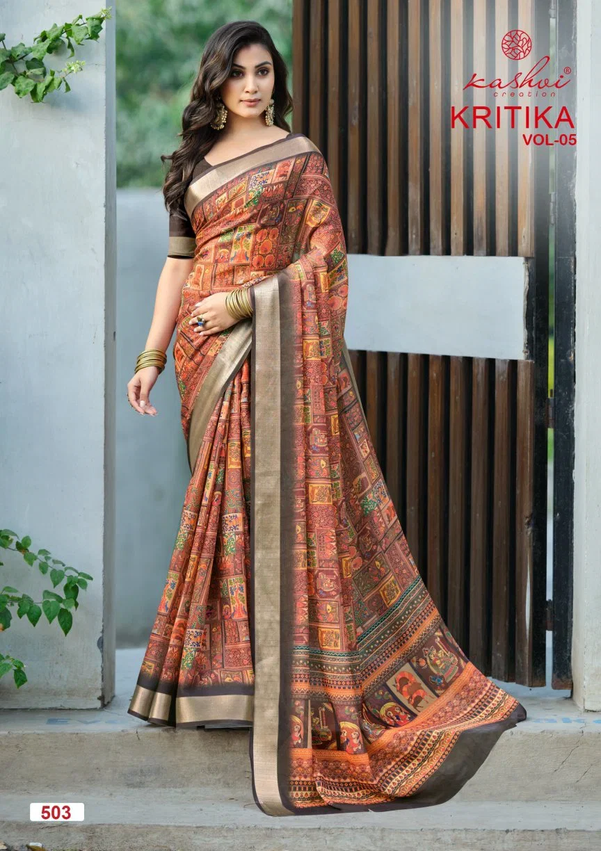 Kashvi Kritika Vol 5 Dull Moss Kasab Worked Saree Collection