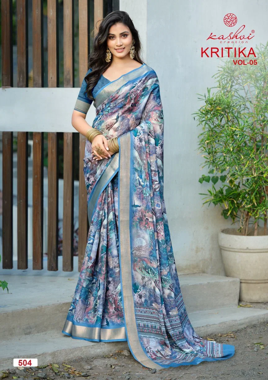 Kashvi Kritika Vol 5 Dull Moss Kasab Worked Saree Collection