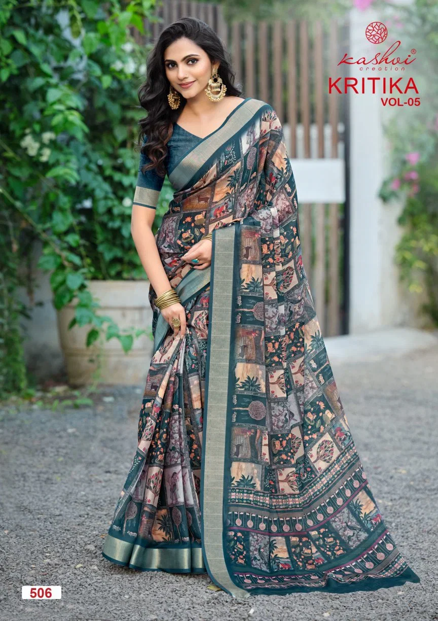 Kashvi Kritika Vol 5 Dull Moss Kasab Worked Saree Collection