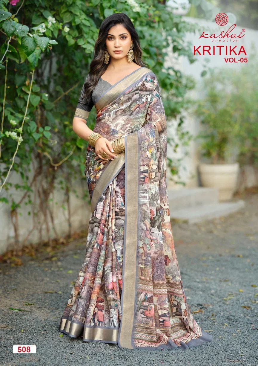 Kashvi Kritika Vol 5 Dull Moss Kasab Worked Saree Collection