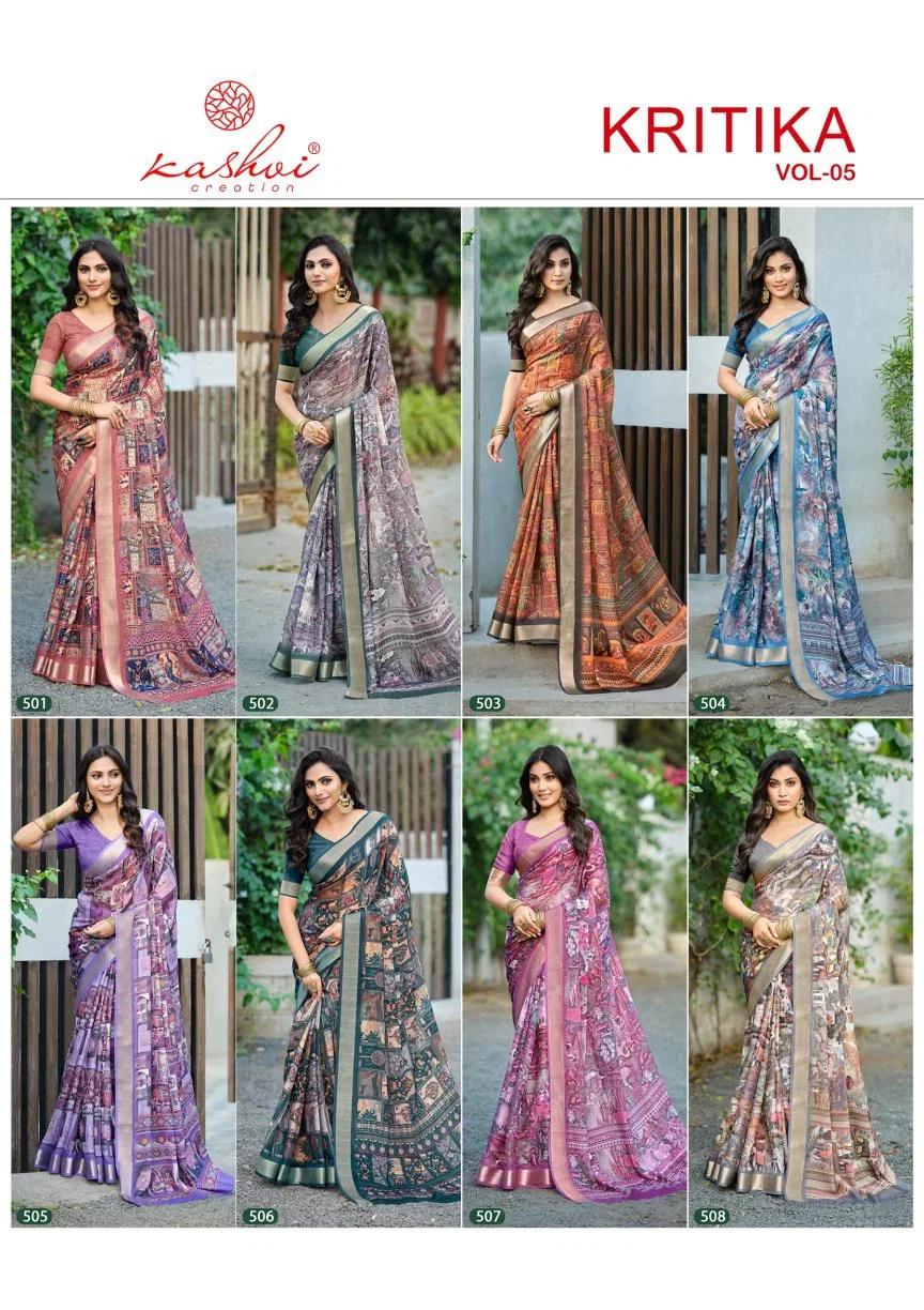 Kashvi Kritika Vol 5 Dull Moss Kasab Worked Saree Collection