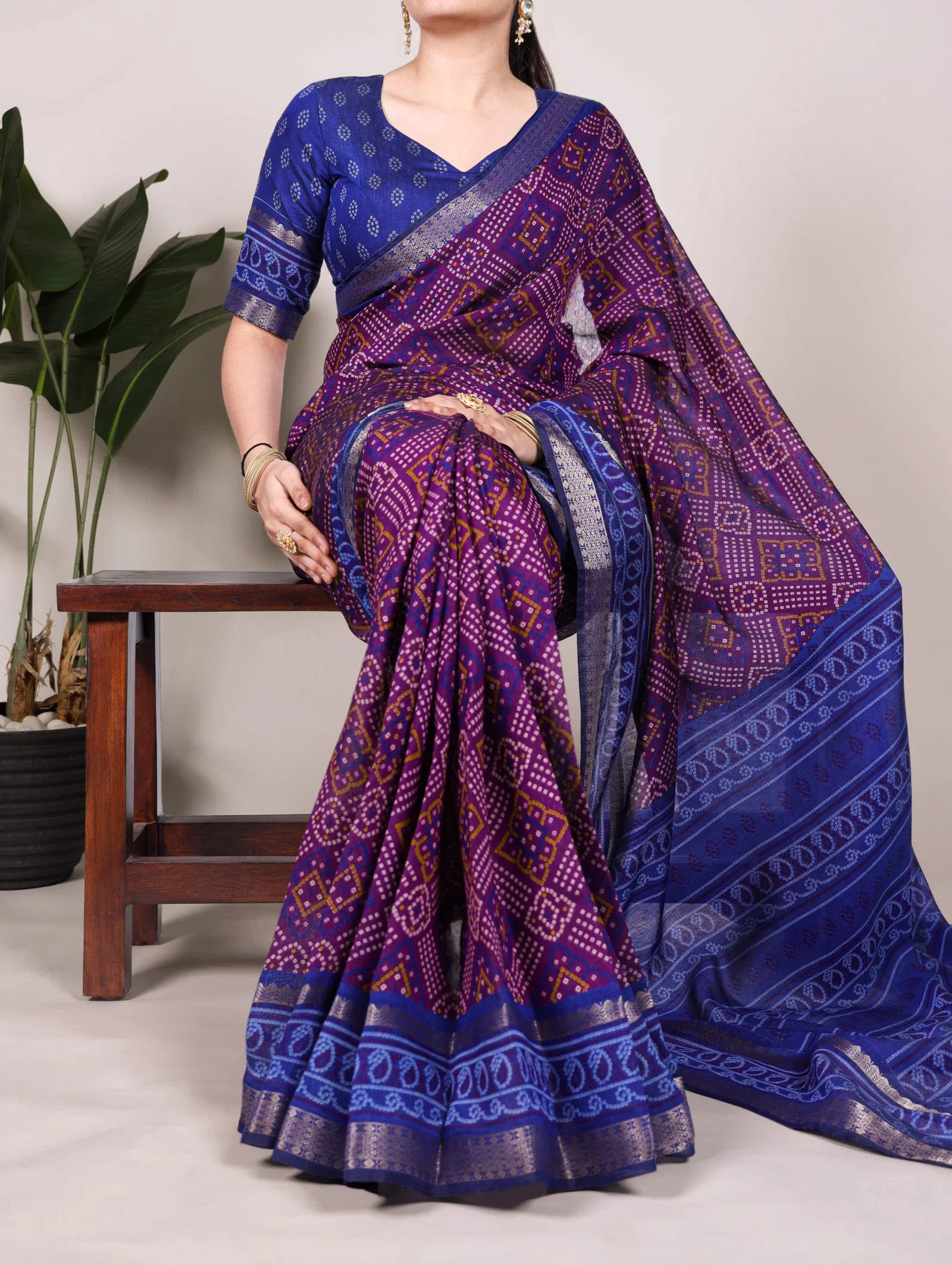 Lekha YF 7046 Polyester Viscose Chanderi Bandhej Printed Saree Collection