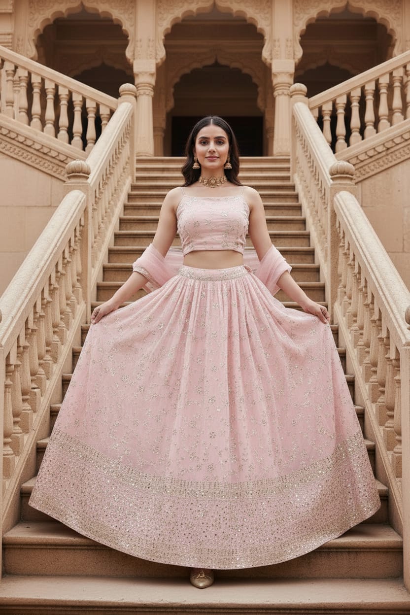 Center 126 Premium Georgette Fabric Semi Stitch Lehenga