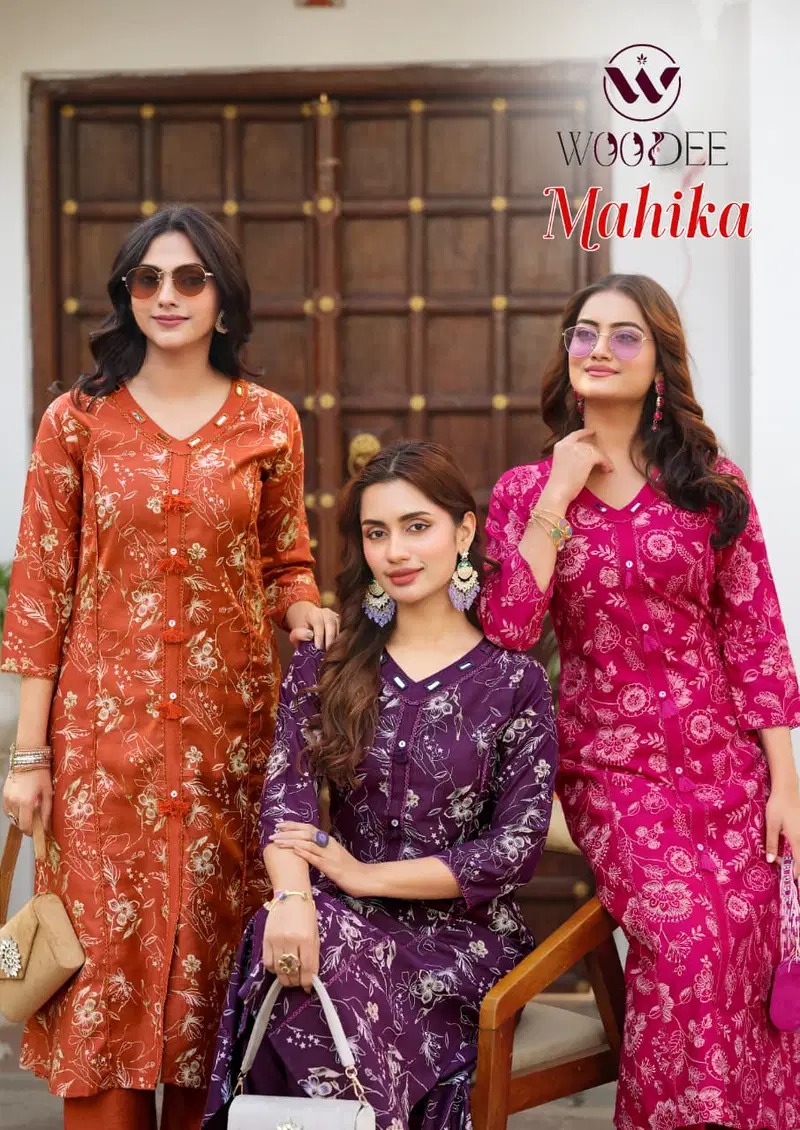 Woodee Mahika Viscose Vertican Printed Kurti With Bottom