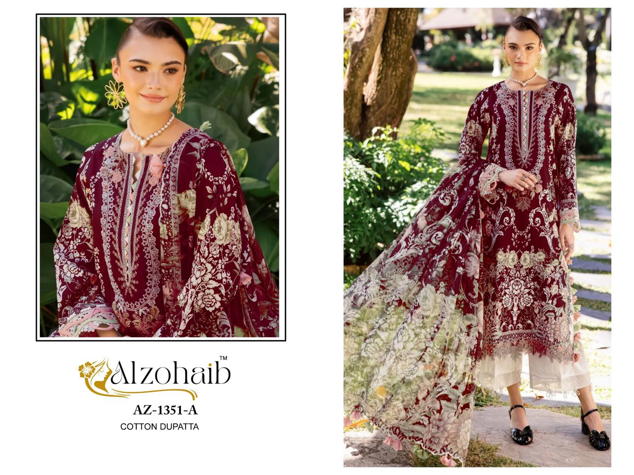 Alzohaib Az 1351 A To B Cotton Dupatta Cotton Embroidered Salwar Kameez