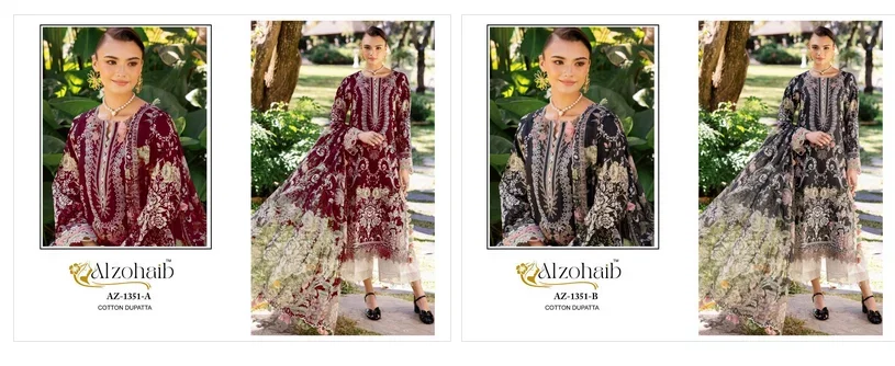 Alzohaib Az 1351 A To B Cotton Dupatta Cotton Embroidered Salwar Kameez