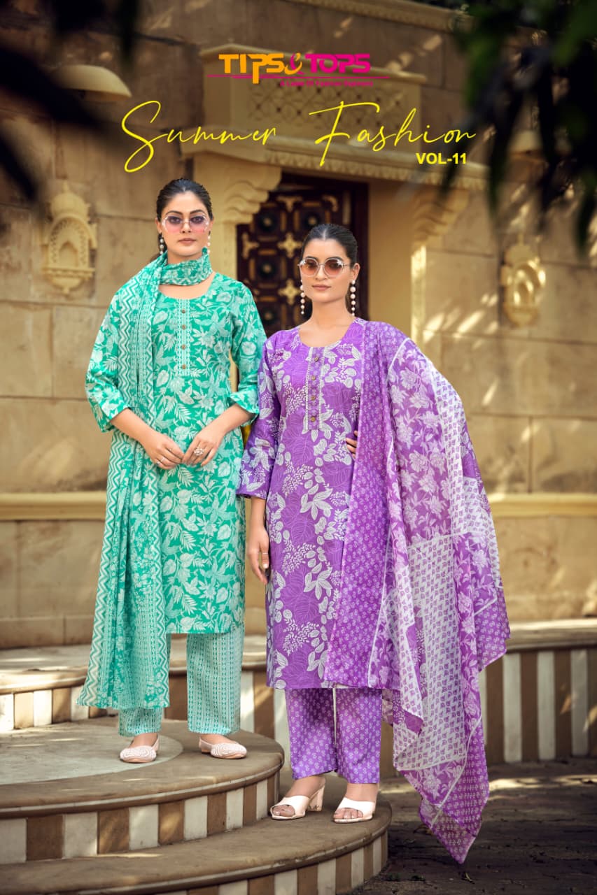 Tips And Tops Summer Fashion Vol 11 Cotton Printed Kurti With Bottom Dupatta