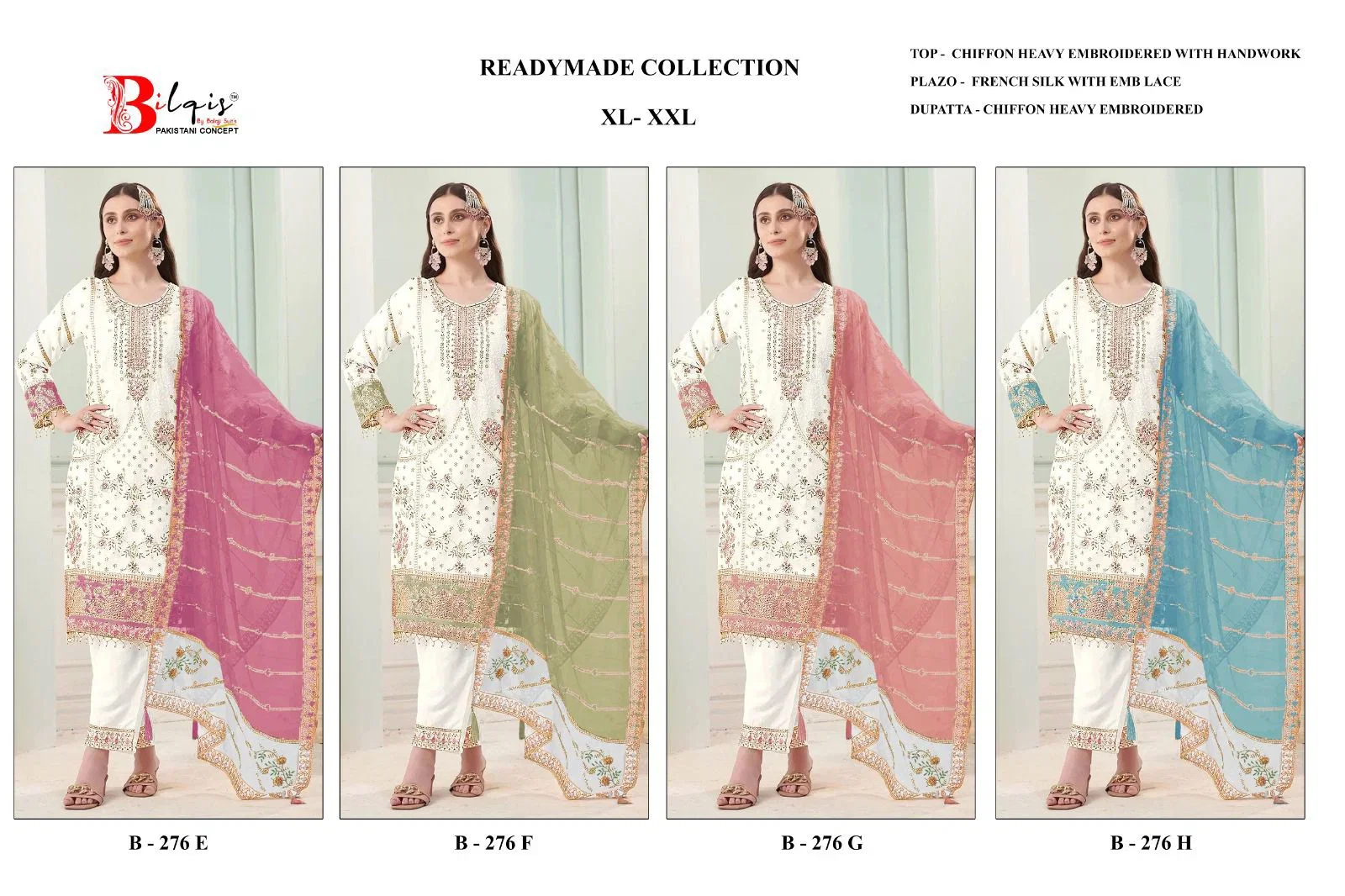Bilqis B 276 E To H Chiffon Embroidered Salwar Kameez Collection