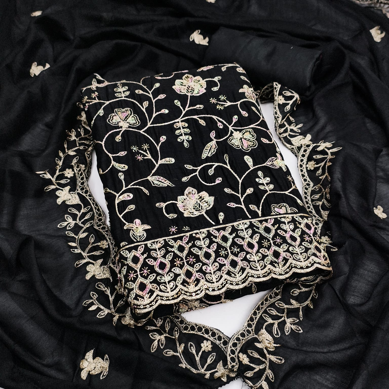 Designer Makhanbhog Vol 1 Vichitra Silk multi Squance With Beat Work Dress Material Collection 