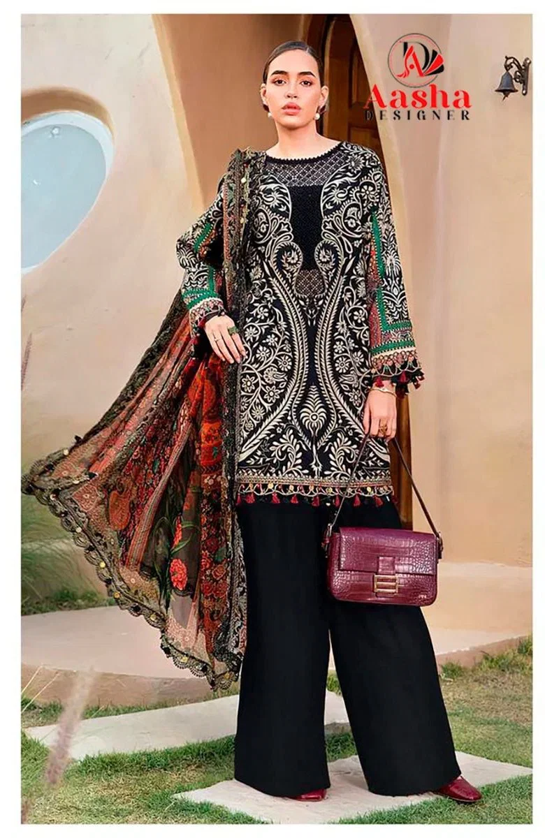 Aasha 1193 B Chiffon Dupatta Cotton Printed With Embroidered Salwar Kameez
