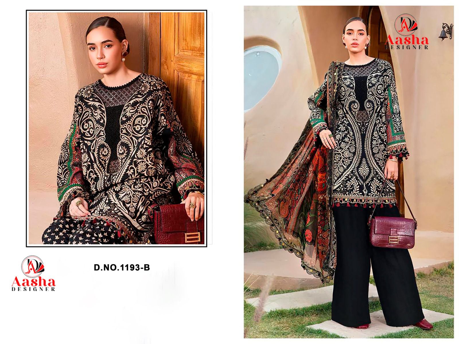 Aasha 1193 B Chiffon Dupatta Cotton Printed With Embroidered Salwar Kameez