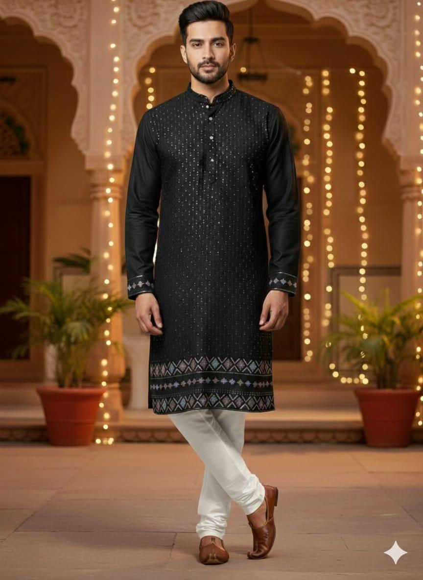 lekha Sal 24 Silk Thread Sequins Work Kurta Pajama