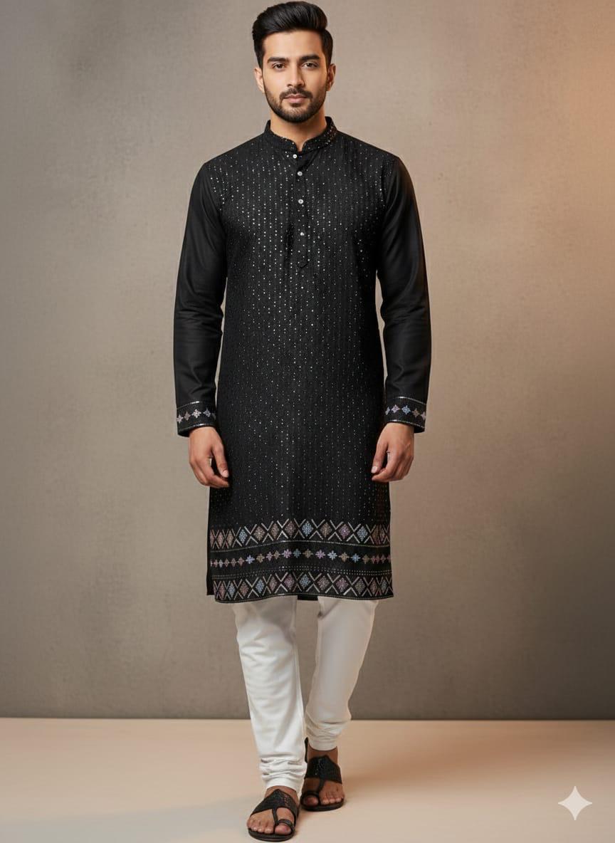lekha Sal 24 Silk Thread Sequins Work Kurta Pajama