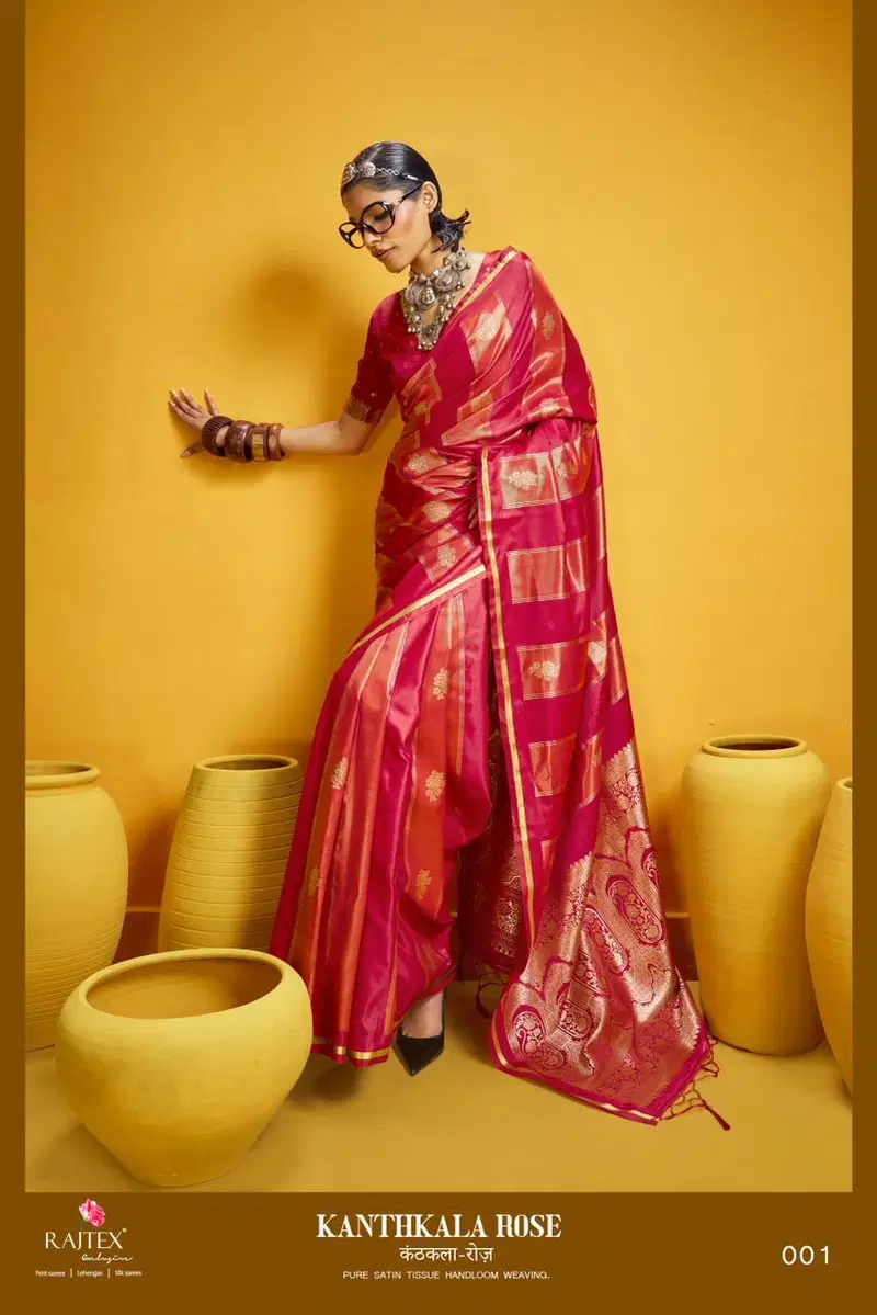 Rajtex Kanthkala Rose Satin Handloom Weaving Silk Saree Collection