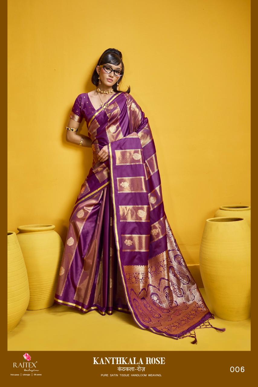 Rajtex Kanthkala Rose Satin Handloom Weaving Silk Saree Collection