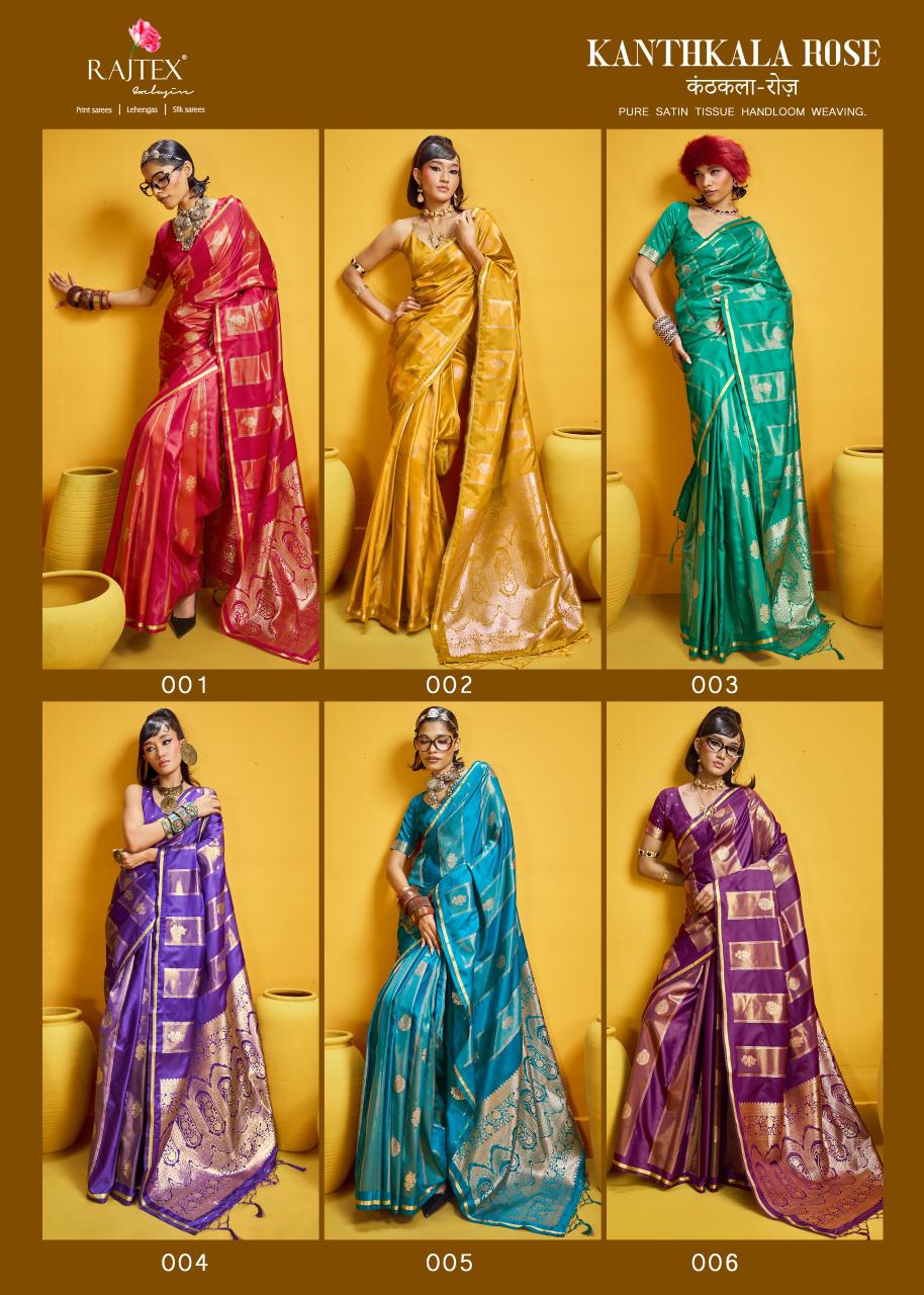 Rajtex Kanthkala Rose Satin Handloom Weaving Silk Saree Collection