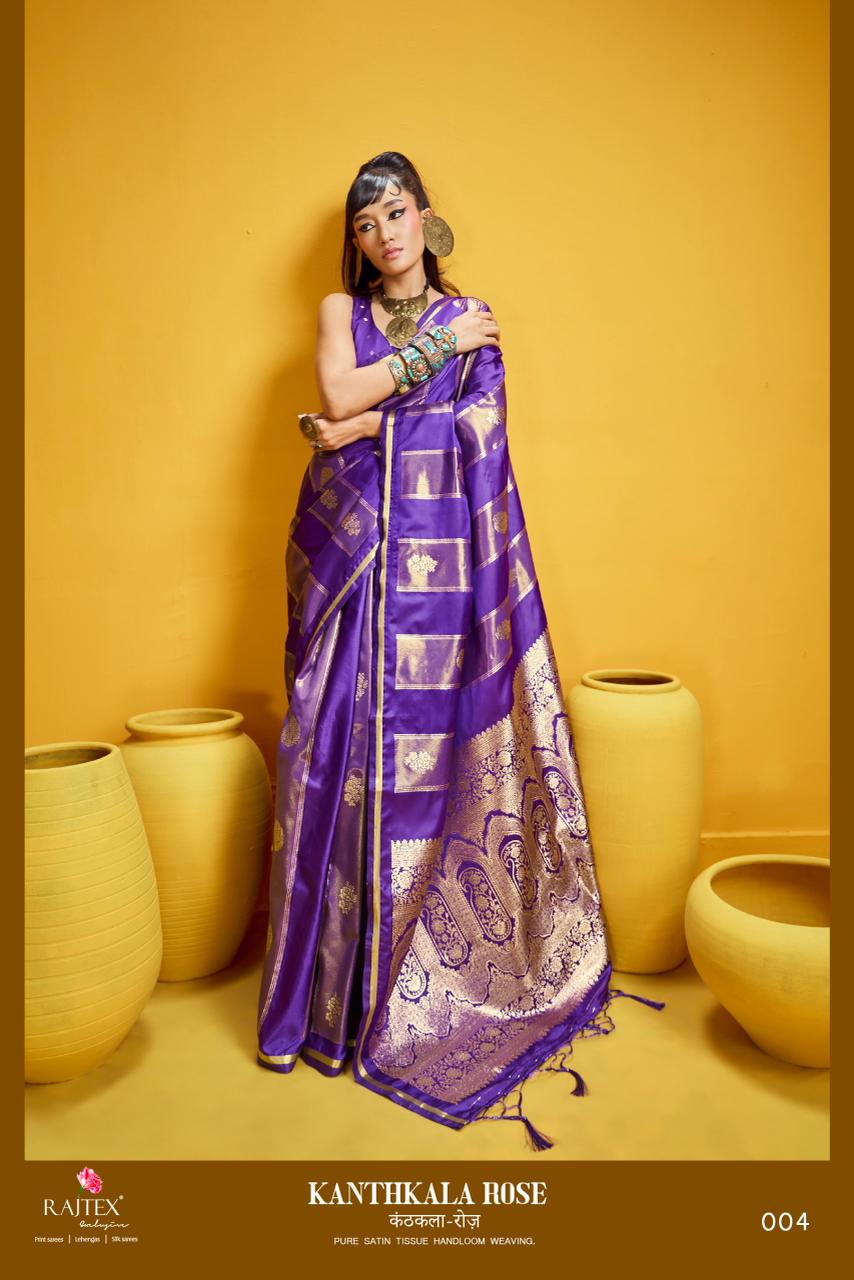 Rajtex Kanthkala Rose Satin Handloom Weaving Silk Saree Collection