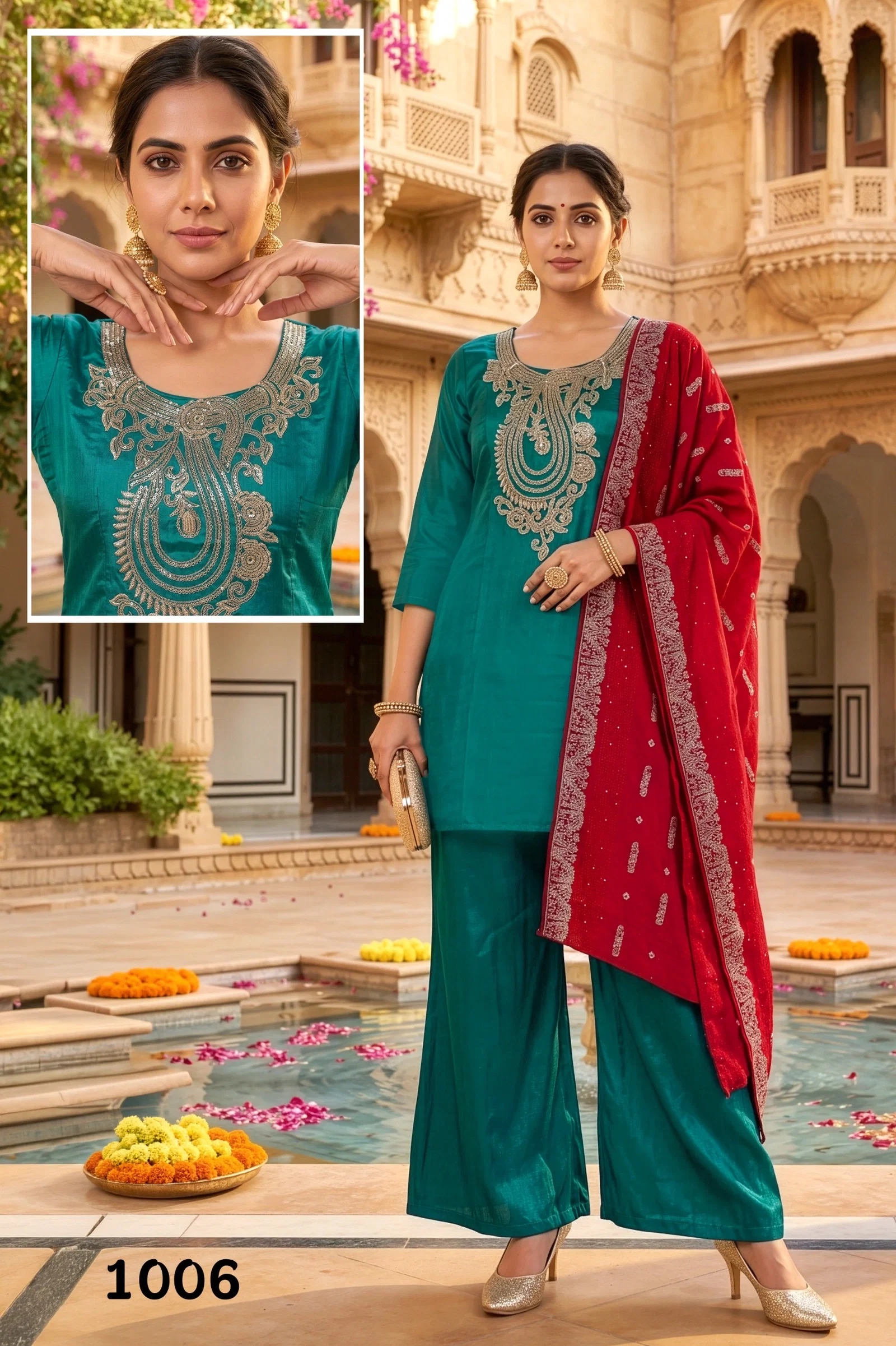 Dnp Glamour Roman Glass Top Bottom With Dupatta
