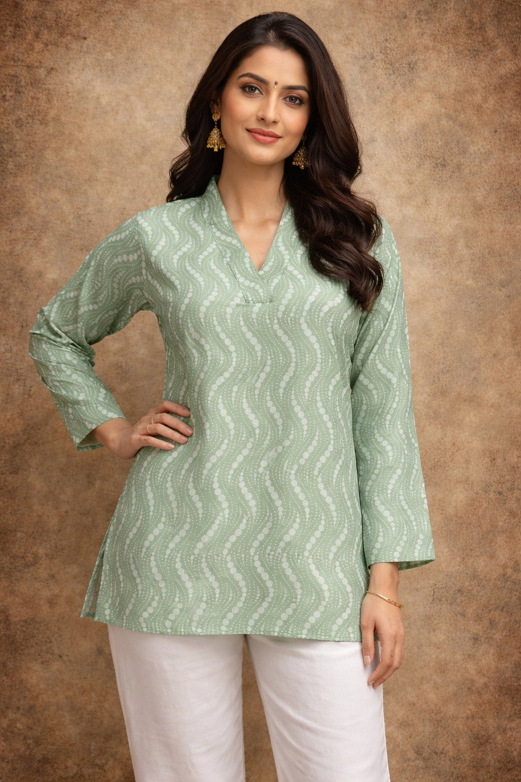 Aawiya RJ Green Heavy Muslin Digital Printed Tunic Style Top