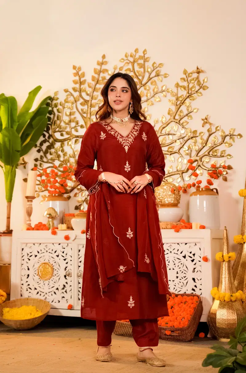 Sahiba Vol 2 Mal Chanderi Embroidery Kurti Bottom And Dupatta