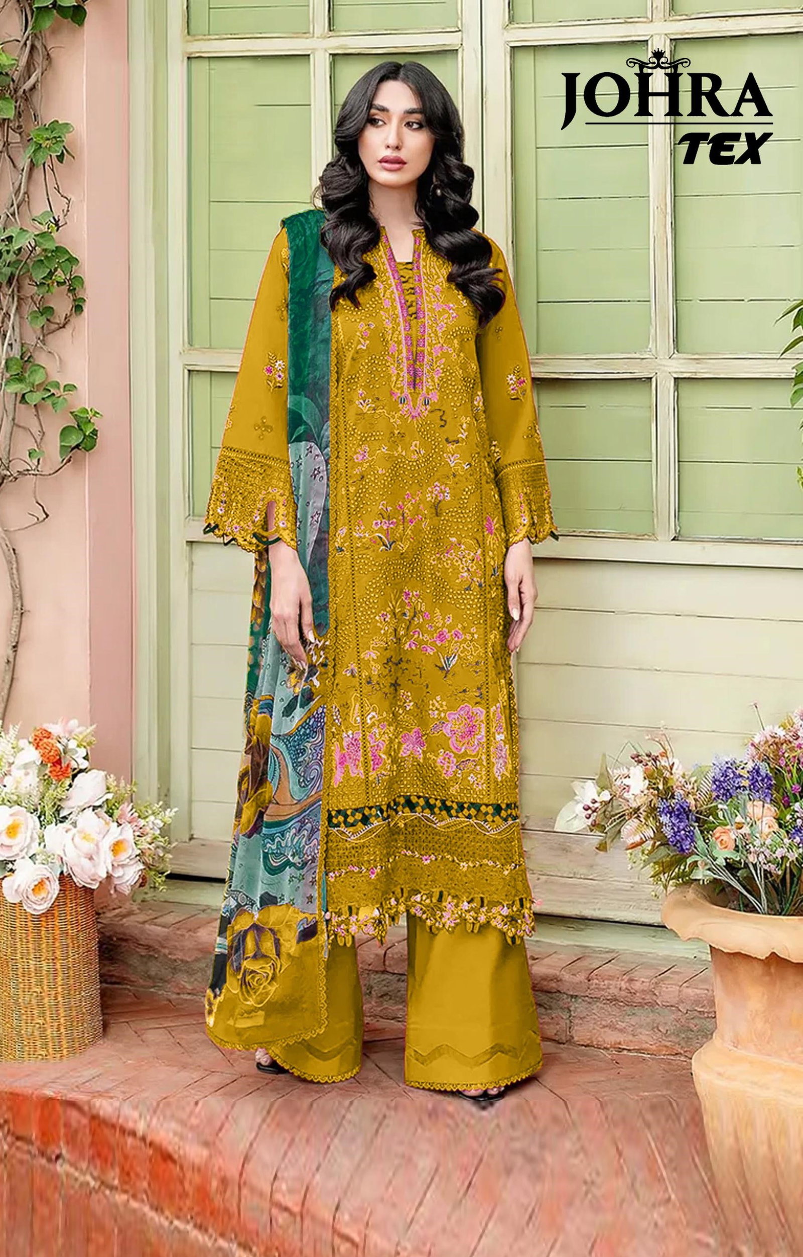 Johra Tex 195 B Cambric Cotton Embroidery Work Pakistani Salwar Kameez
