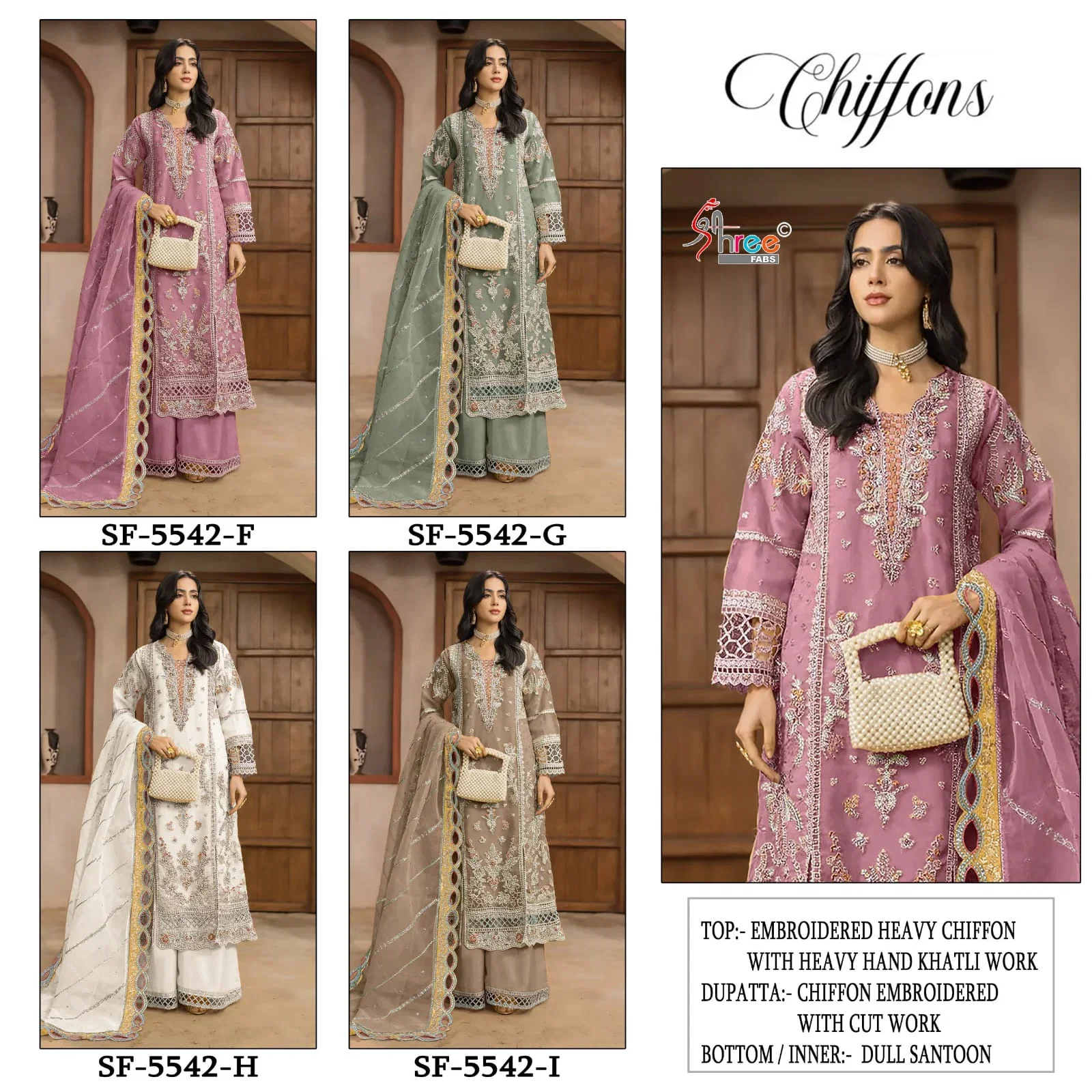 Shree Sf 5542 F To I Chiffon With Embroidery Pakistani Salwar Kameez