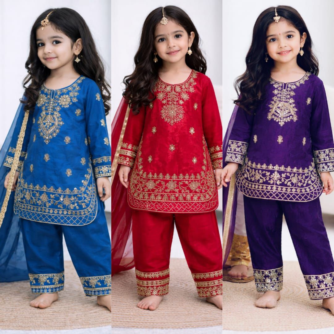 MNandan 01 Premium Pure GMY Silk Embroidery Sequence Kids Collection
