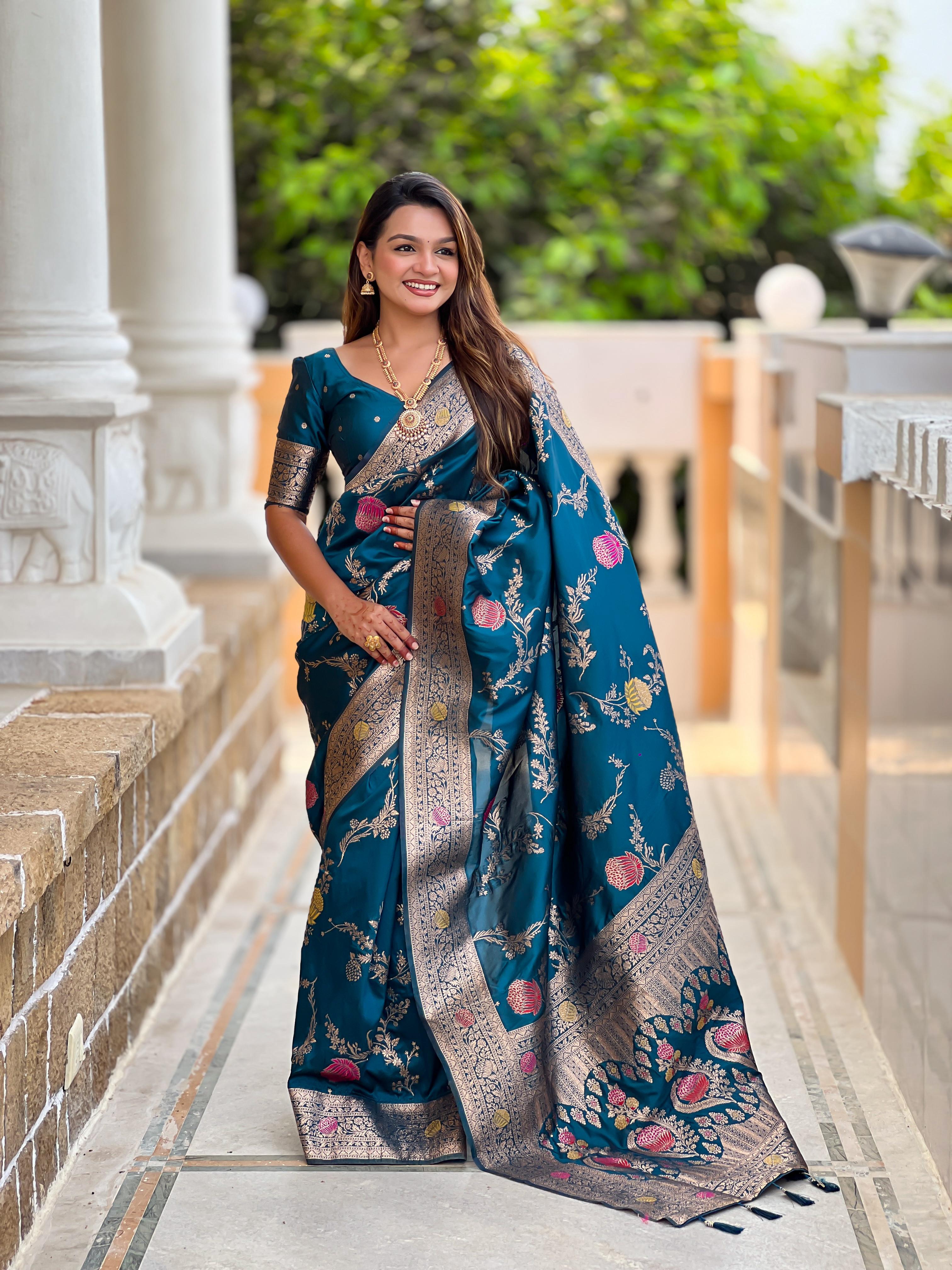Lekha MN Mogra Silk Zari Weaving Flower Meenakari All Over Saree